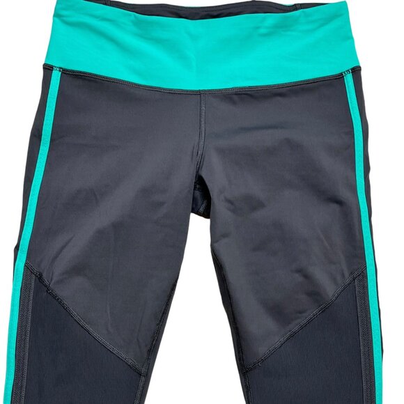 Lululemon Womens Athletic Capri Leggings Size 6 Black & Aqua Mid-Rise - Picture 3 of 6